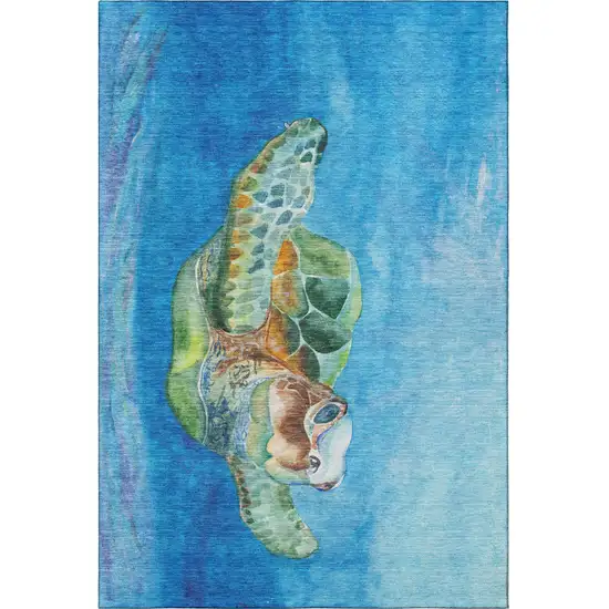 Pacific Blue Emerald And Beige Nautical Washable Area Rug With UV Protection Photo 5