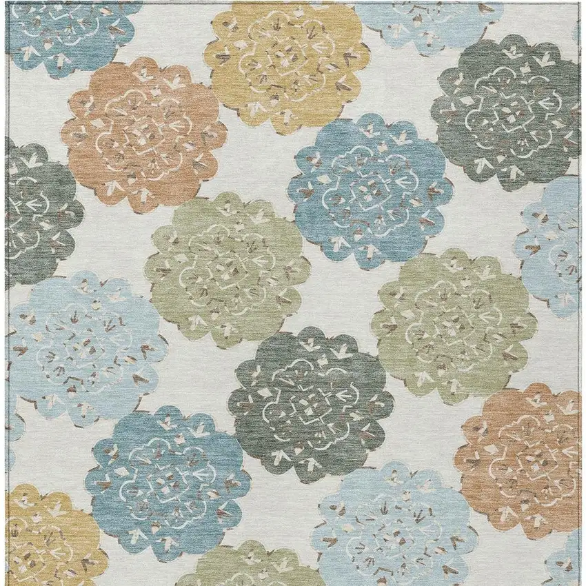 Pacific Blue Ivory And Copper Quatrefoil Washable Indoor Outdoor Area Rug Photo 4