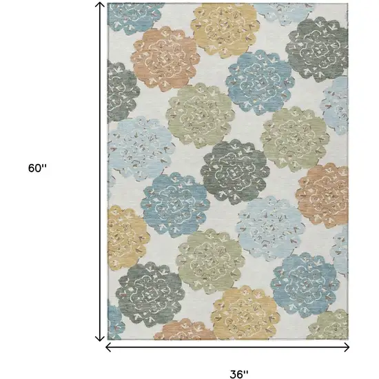 Pacific Blue Ivory And Copper Quatrefoil Washable Indoor Outdoor Area Rug Photo 3