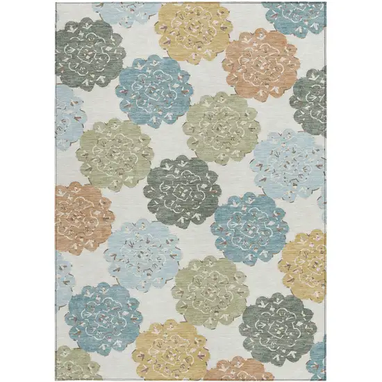 Pacific Blue Ivory And Copper Quatrefoil Washable Indoor Outdoor Area Rug Photo 5