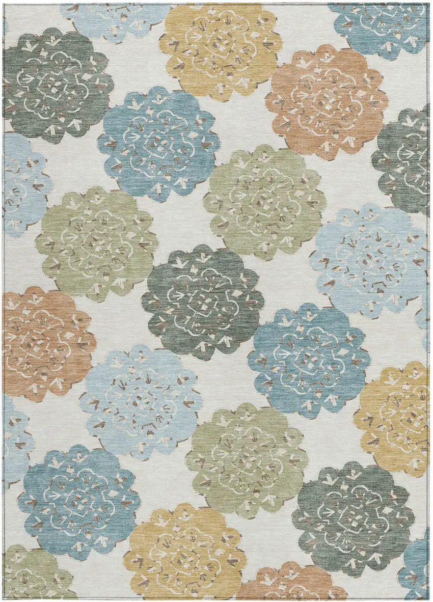 Pacific Blue Ivory And Copper Quatrefoil Washable Indoor Outdoor Area Rug Photo 5