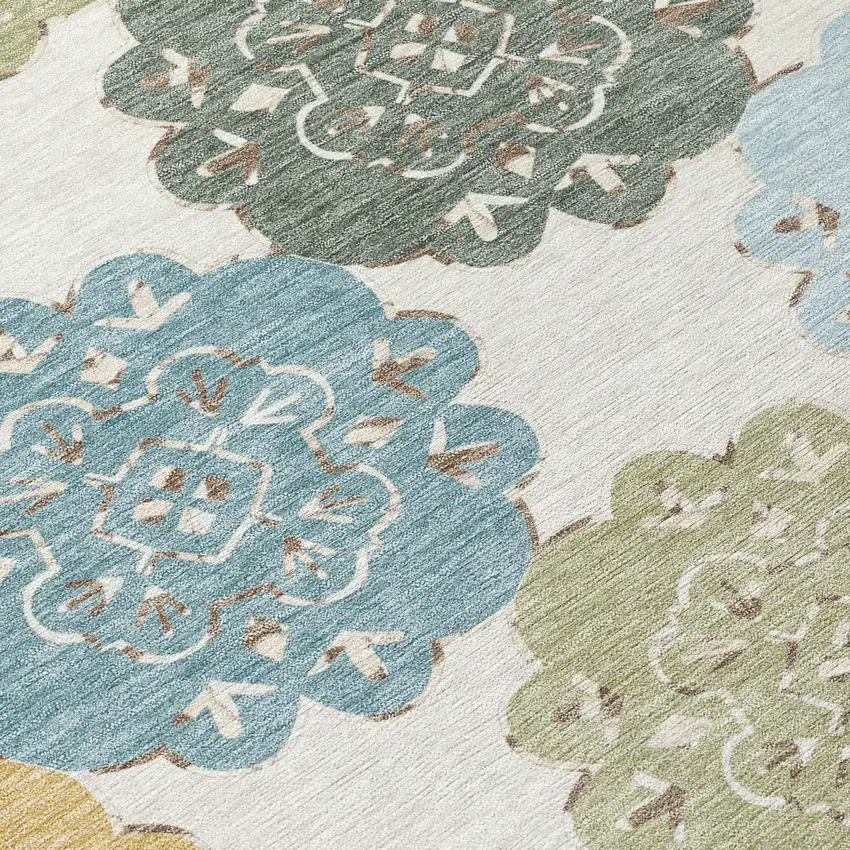 Pacific Blue Ivory And Copper Quatrefoil Washable Indoor Outdoor Area Rug Photo 7