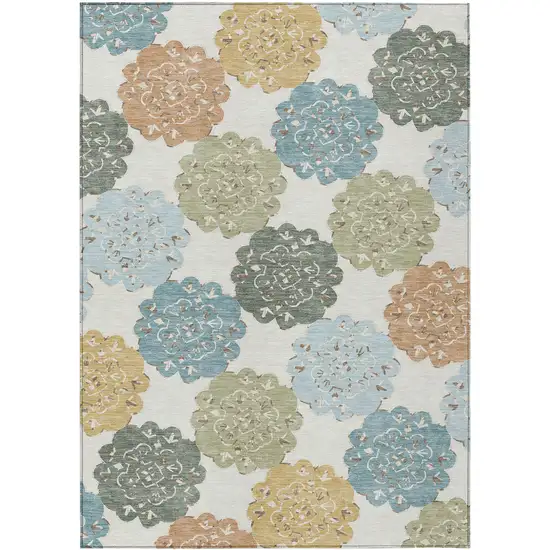 Pacific Blue Ivory And Copper Quatrefoil Washable Indoor Outdoor Area Rug Photo 2