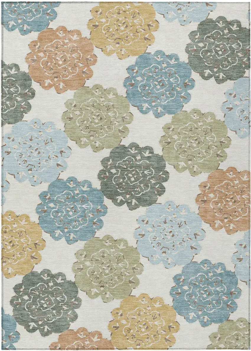 Pacific Blue Ivory And Copper Quatrefoil Washable Indoor Outdoor Area Rug Photo 2