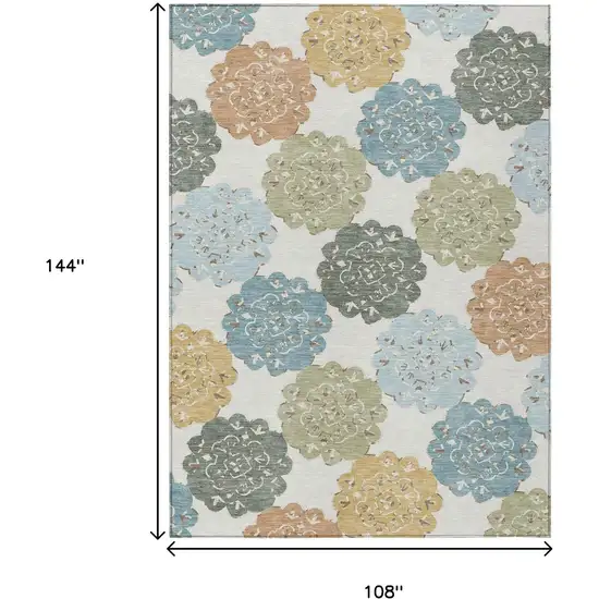 Pacific Blue Ivory And Copper Quatrefoil Washable Indoor Outdoor Area Rug Photo 3