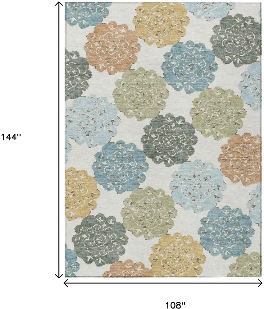 Pacific Blue Ivory And Copper Quatrefoil Washable Indoor Outdoor Area Rug Photo 3