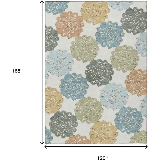 Pacific Blue Ivory And Copper Quatrefoil Washable Indoor Outdoor Area Rug Photo 3