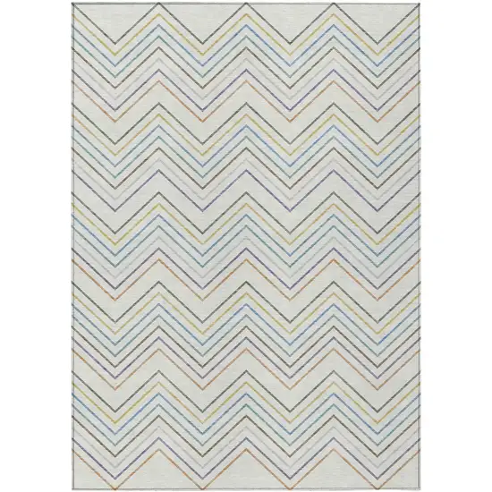 Pacific Blue Ivory And Copper Striped Washable Indoor Outdoor Area Rug Photo 8
