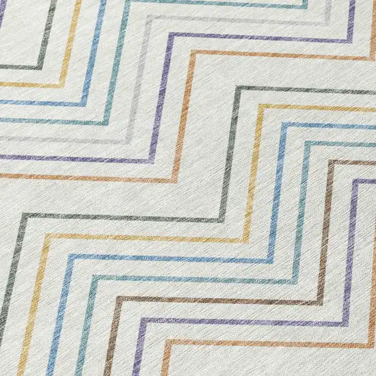 Pacific Blue Ivory And Copper Striped Washable Indoor Outdoor Area Rug Photo 1