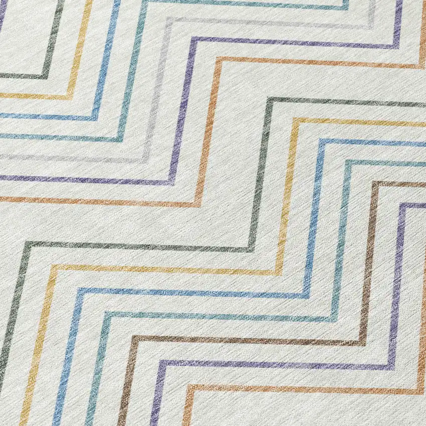 Pacific Blue Ivory And Copper Striped Washable Indoor Outdoor Area Rug Photo 1