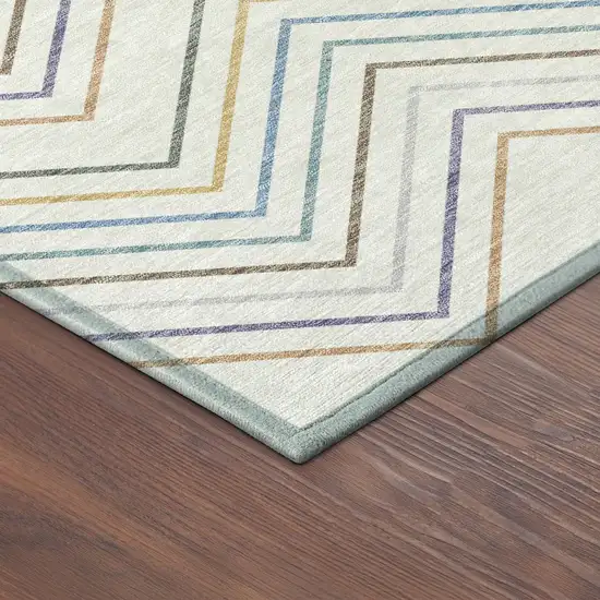 Pacific Blue Ivory And Copper Striped Washable Indoor Outdoor Area Rug Photo 9