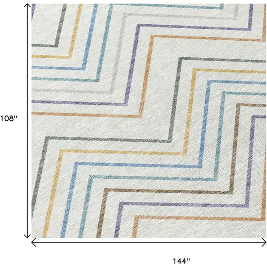 Pacific Blue Ivory And Copper Striped Washable Indoor Outdoor Area Rug Photo 5