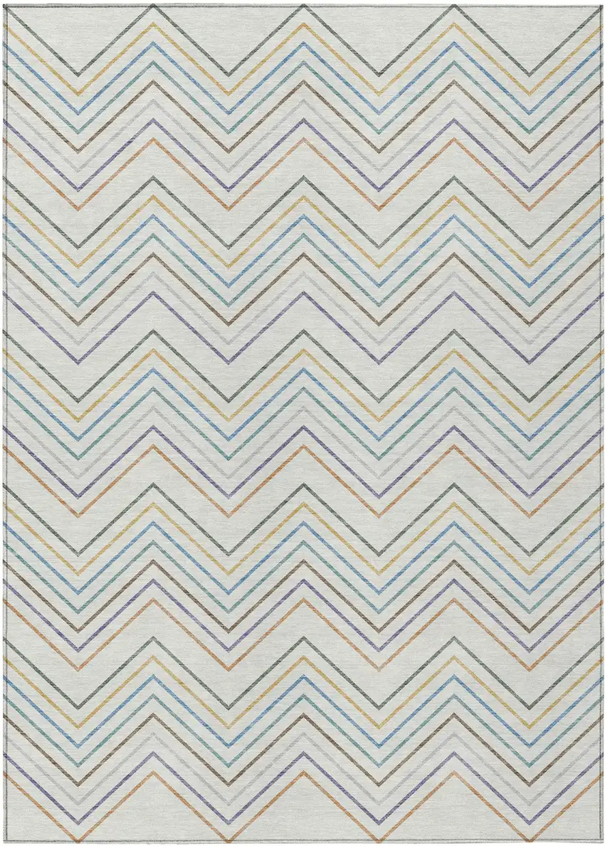 Pacific Blue Ivory And Copper Striped Washable Indoor Outdoor Area Rug Photo 7