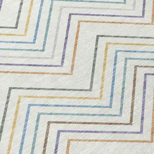 Photo of Pacific Blue Ivory And Copper Striped Washable Indoor Outdoor Area Rug