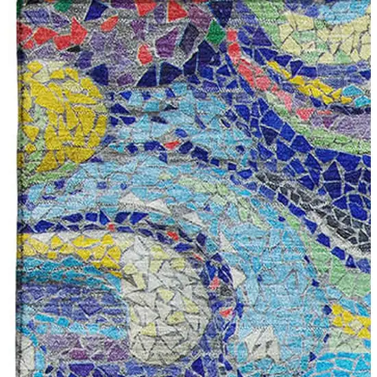 Pacific Blue Ivory And Yellow Geometric Washable Area Rug With UV Protection Photo 5