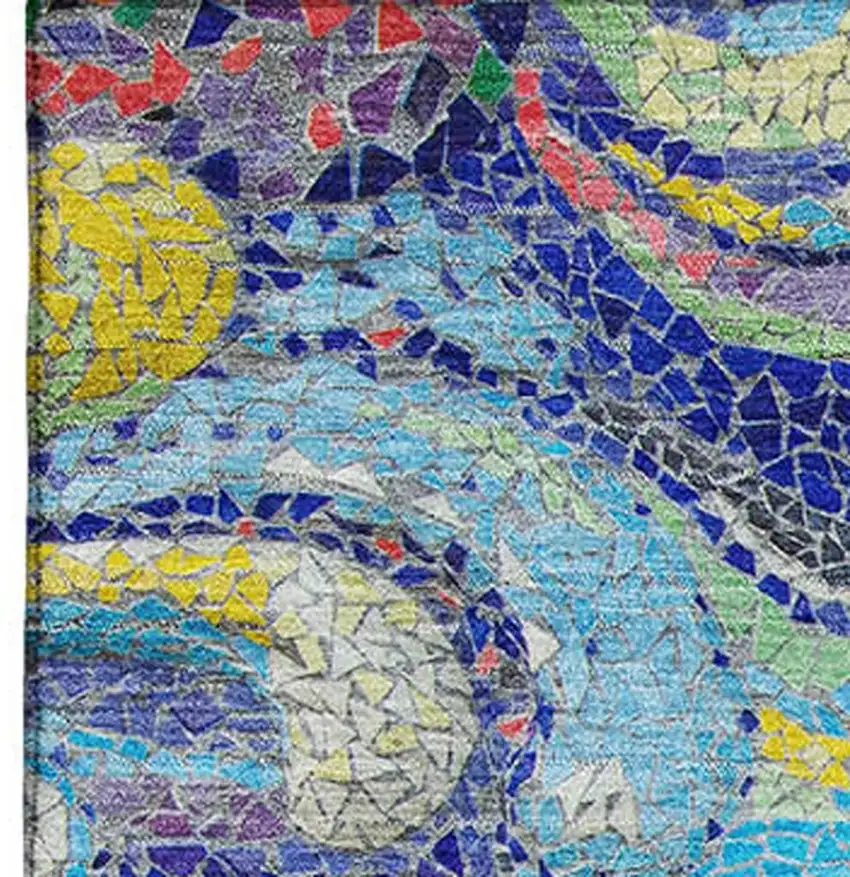 Pacific Blue Ivory And Yellow Geometric Washable Area Rug With UV Protection Photo 5