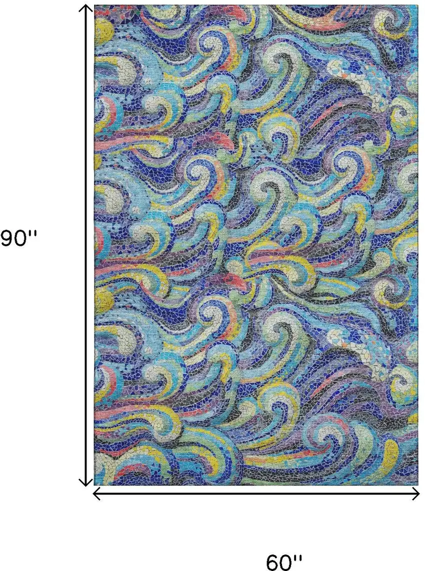 Pacific Blue Ivory And Yellow Geometric Washable Area Rug With UV Protection Photo 3