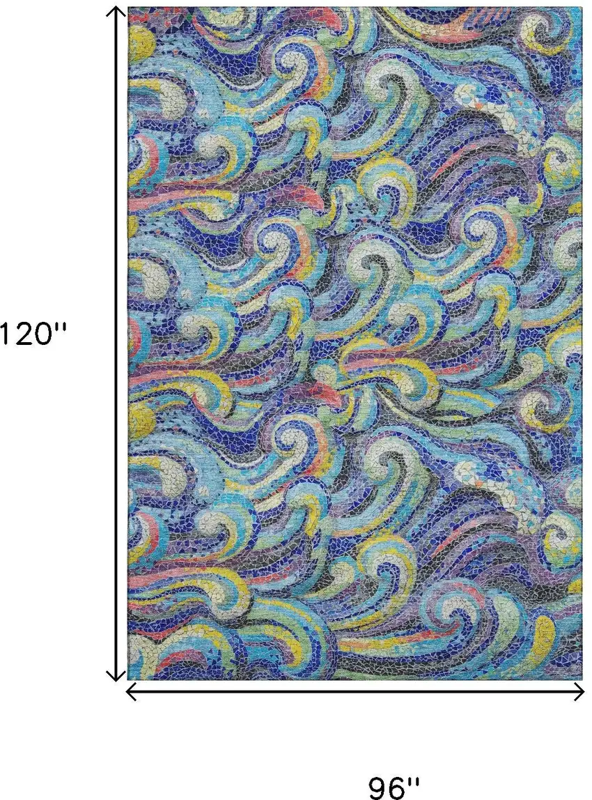 Pacific Blue Ivory And Yellow Geometric Washable Area Rug With UV Protection Photo 3