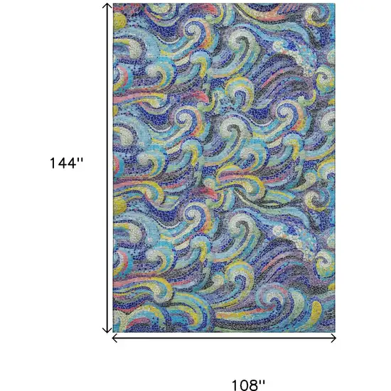 Pacific Blue Ivory And Yellow Geometric Washable Area Rug With UV Protection Photo 3