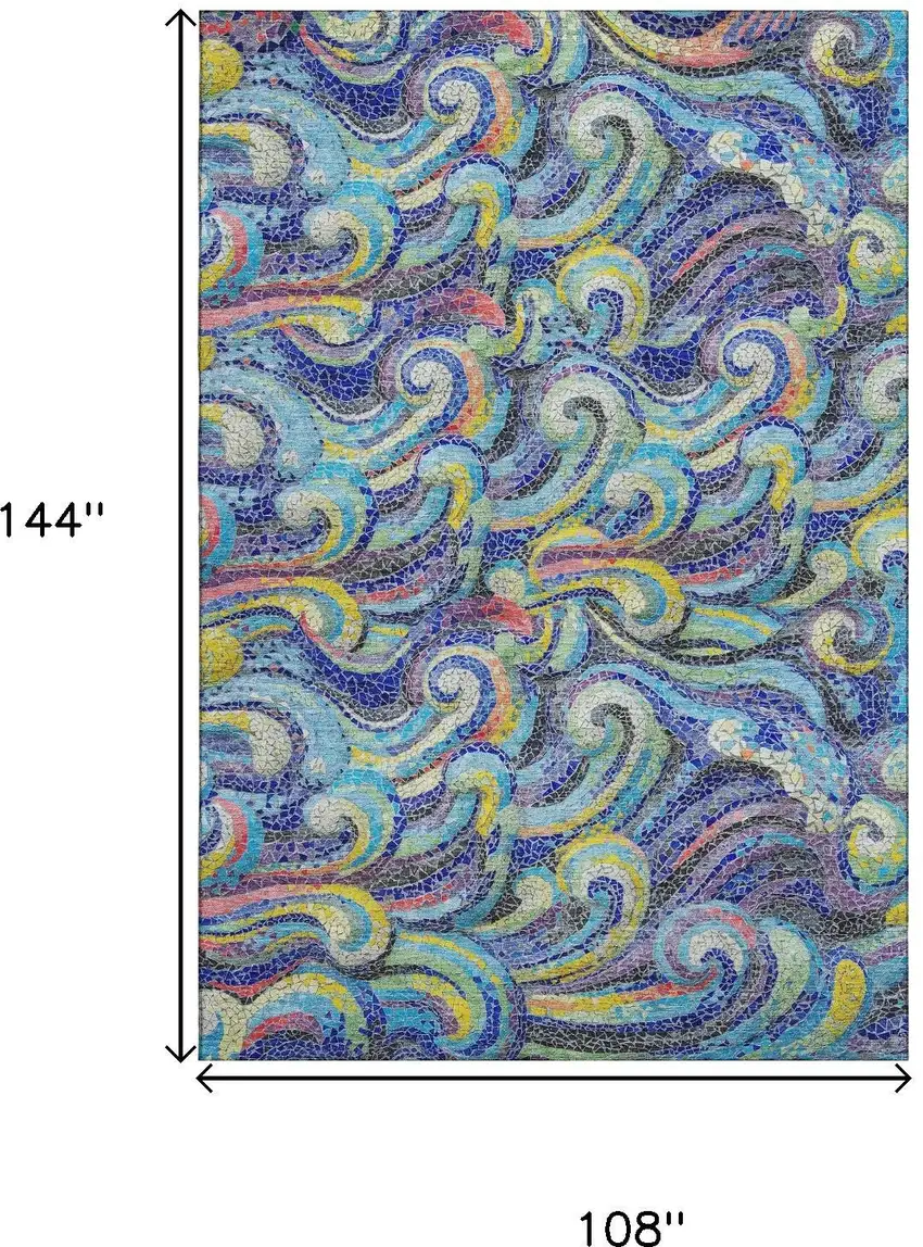 Pacific Blue Ivory And Yellow Geometric Washable Area Rug With UV Protection Photo 3