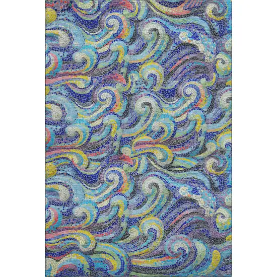 Pacific Blue Ivory And Yellow Geometric Washable Area Rug With UV Protection Photo 7