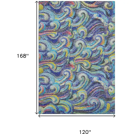 Pacific Blue Ivory And Yellow Geometric Washable Area Rug With UV Protection Photo 3