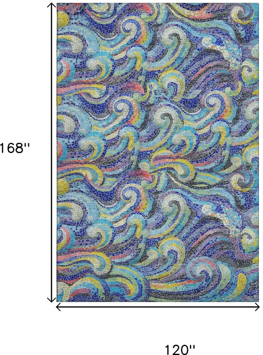 Pacific Blue Ivory And Yellow Geometric Washable Area Rug With UV Protection Photo 3