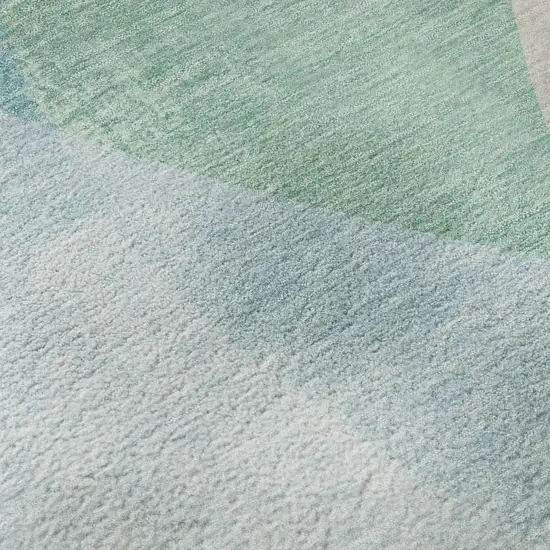 Pale Aqua And Beige Abstract Washable Area Rug With UV Protection Photo 8