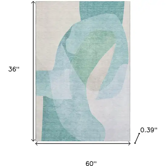 Pale Aqua And Beige Abstract Washable Area Rug With UV Protection Photo 9