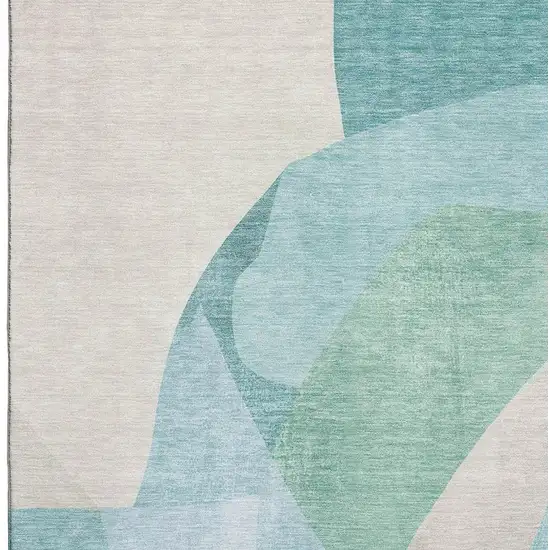 Pale Aqua And Beige Abstract Washable Area Rug With UV Protection Photo 3