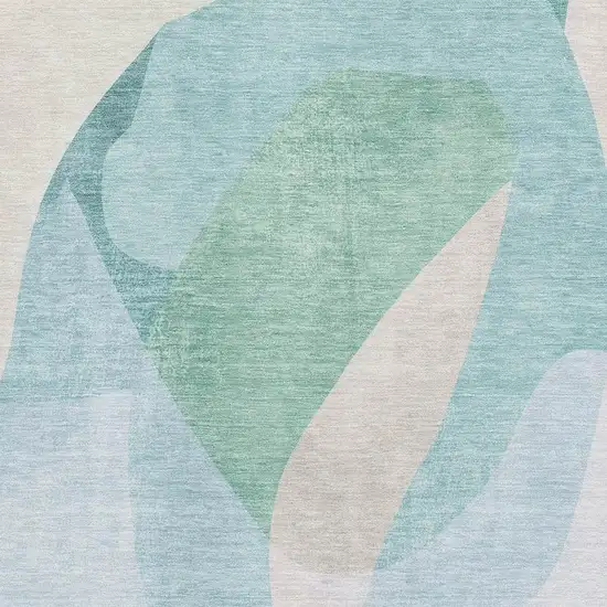 Pale Aqua And Beige Abstract Washable Area Rug With UV Protection Photo 3