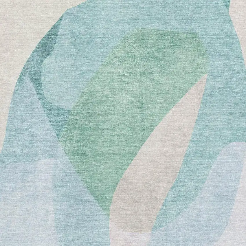 Pale Aqua And Beige Abstract Washable Area Rug With UV Protection Photo 3