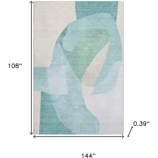 Pale Aqua And Beige Abstract Washable Area Rug With UV Protection Photo 9