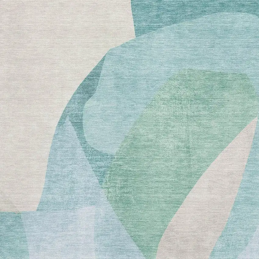 Pale Aqua And Beige Abstract Washable Area Rug With UV Protection Photo 3