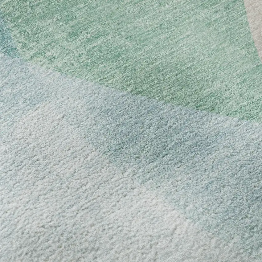 Pale Aqua And Beige Abstract Washable Area Rug With UV Protection Photo 8