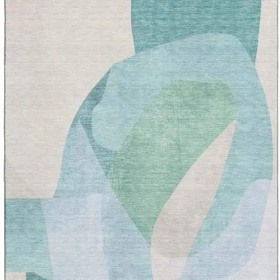 Pale Aqua And Beige Abstract Washable Area Rug With UV Protection Photo 4