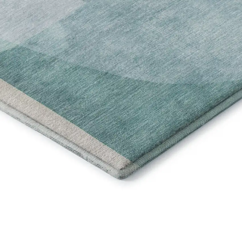 Pale Aqua And Beige Abstract Washable Area Rug With UV Protection Photo 7