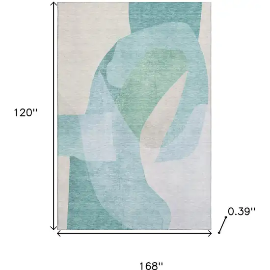 Pale Aqua And Beige Abstract Washable Area Rug With UV Protection Photo 9