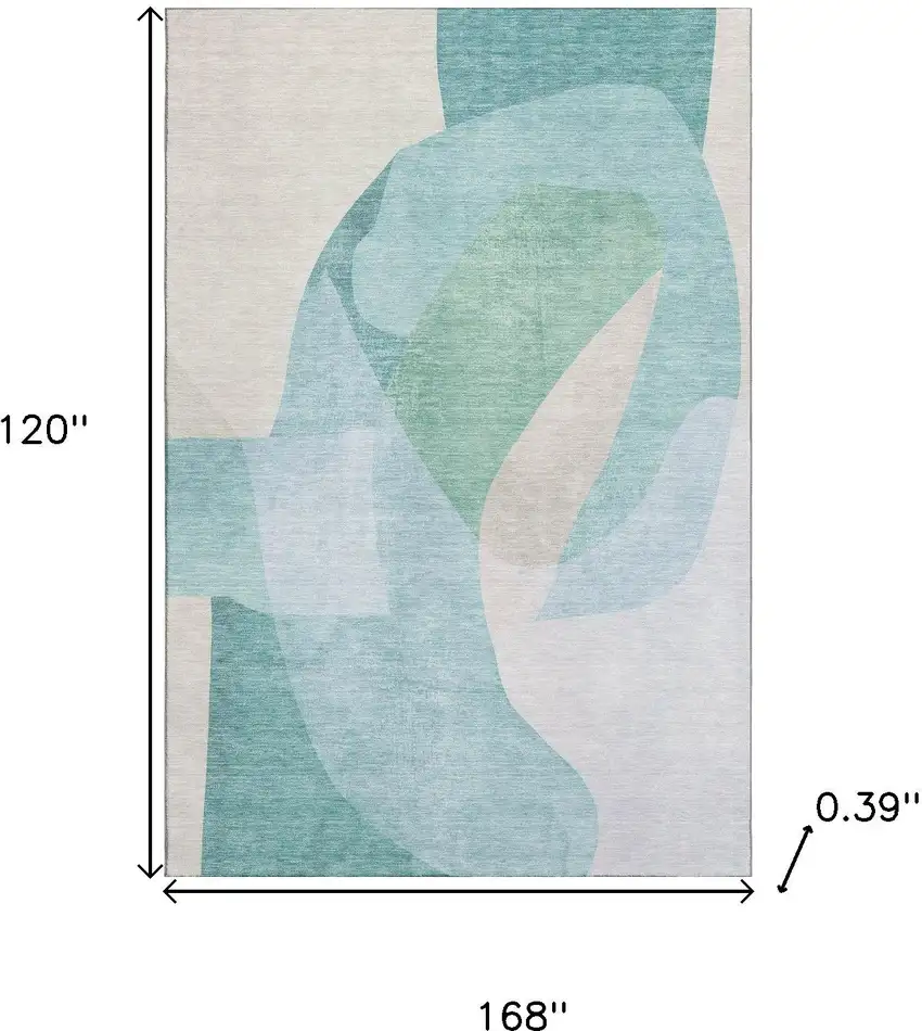Pale Aqua And Beige Abstract Washable Area Rug With UV Protection Photo 9