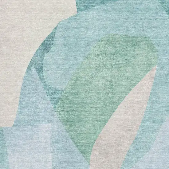 Pale Aqua And Beige Abstract Washable Area Rug With UV Protection Photo 3