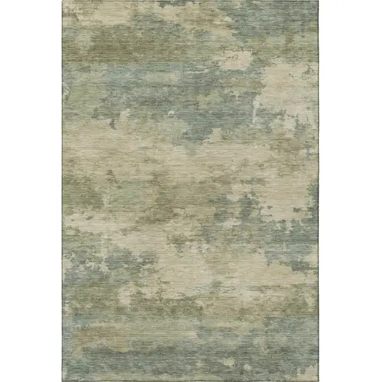 Pale Aqua And Beige Abstract Washable Area Rug With UV Protection Photo 4