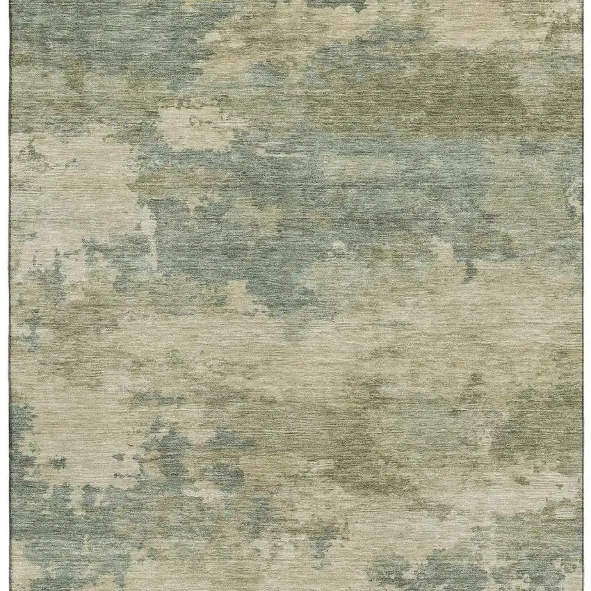 Pale Aqua And Beige Abstract Washable Area Rug With UV Protection Photo 3