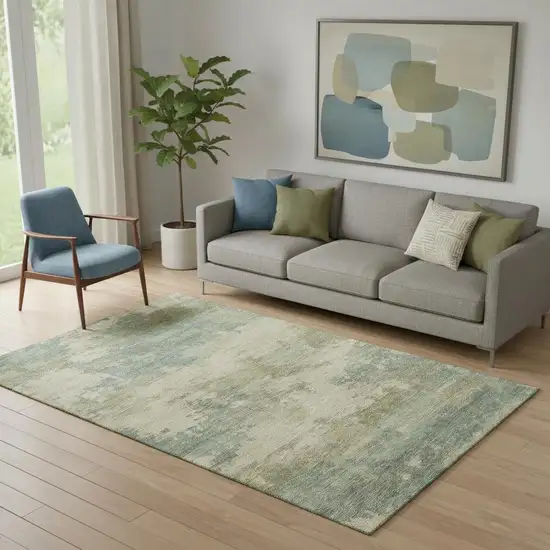 Pale Aqua And Beige Abstract Washable Area Rug With UV Protection Photo 2