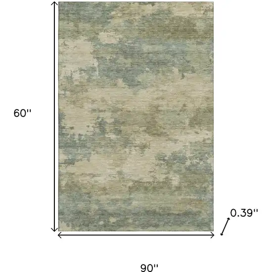 Pale Aqua And Beige Abstract Washable Area Rug With UV Protection Photo 9