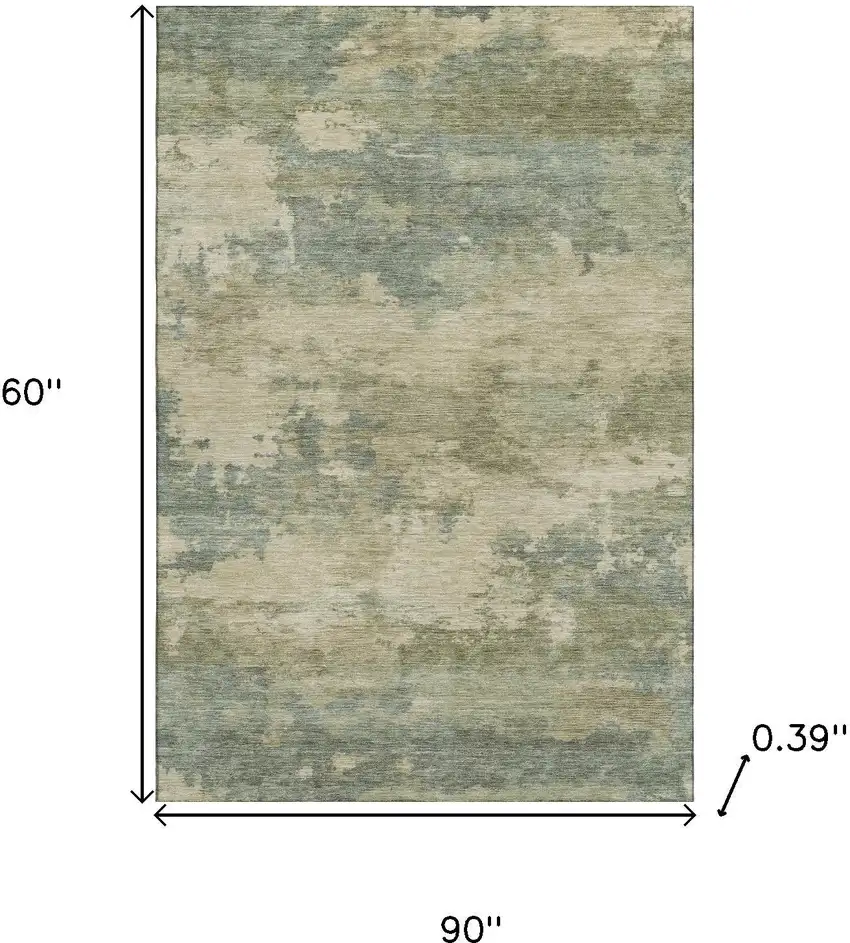 Pale Aqua And Beige Abstract Washable Area Rug With UV Protection Photo 9