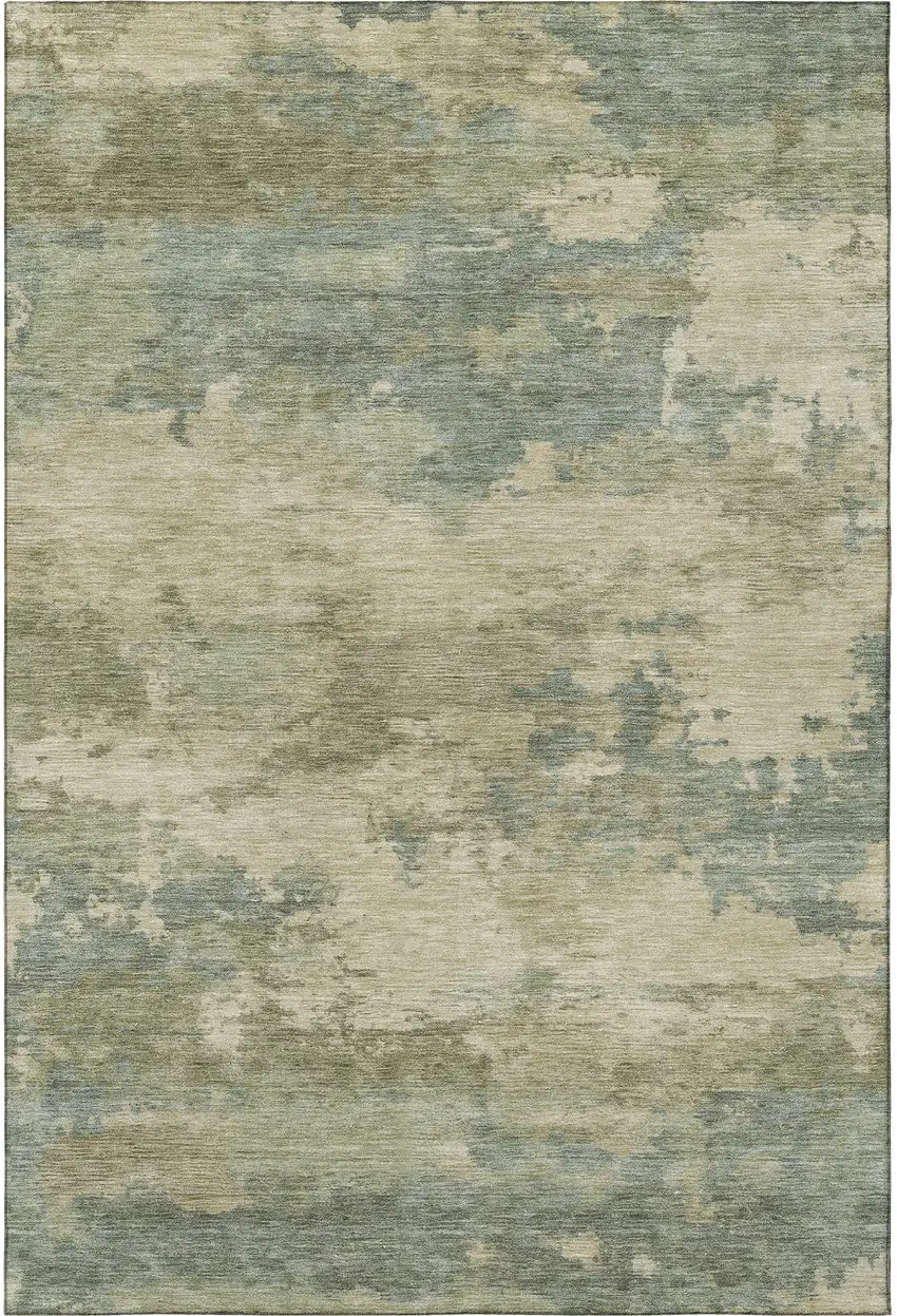 Pale Aqua And Beige Abstract Washable Area Rug With UV Protection Photo 4