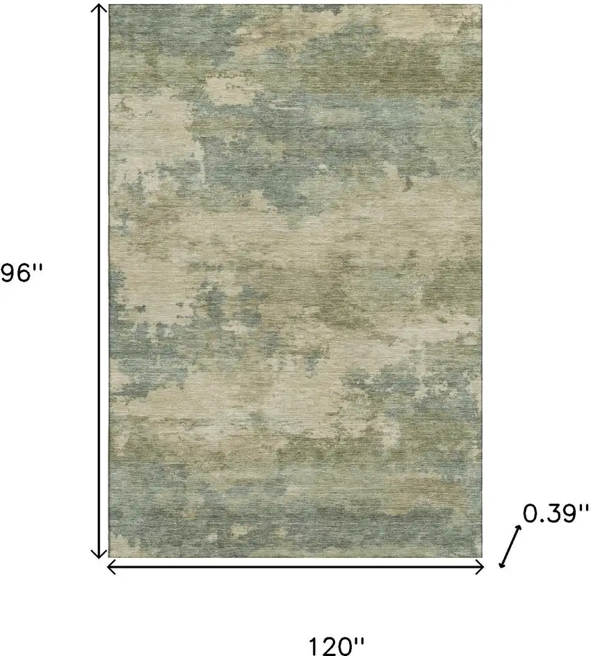Pale Aqua And Beige Abstract Washable Area Rug With UV Protection Photo 9