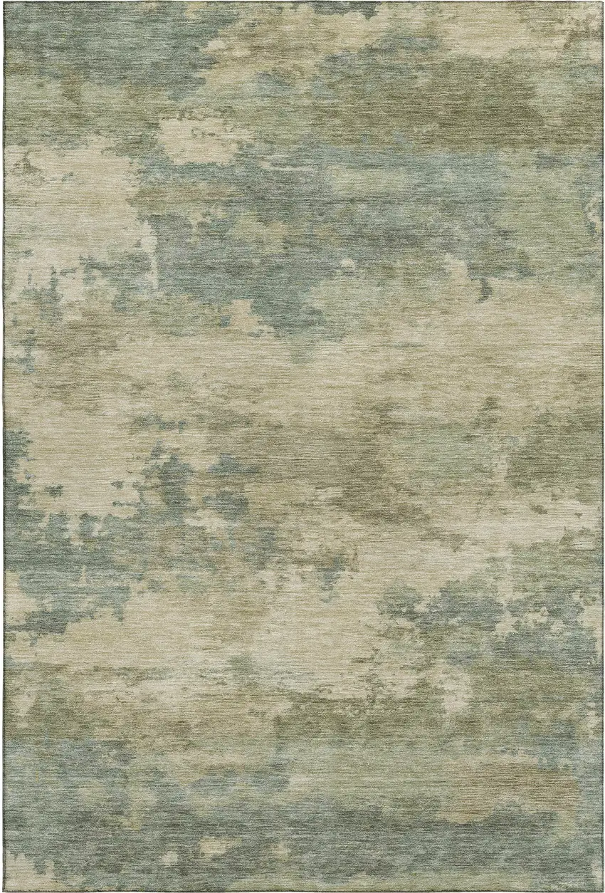 Pale Aqua And Beige Abstract Washable Area Rug With UV Protection Photo 1