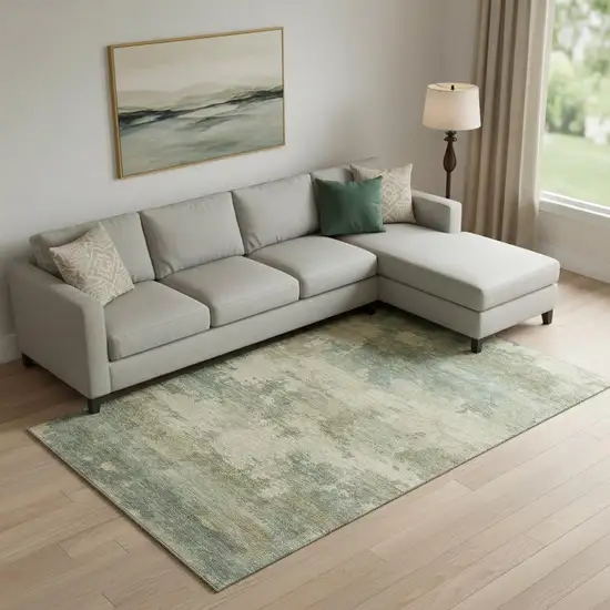 Pale Aqua And Beige Abstract Washable Area Rug With UV Protection Photo 2