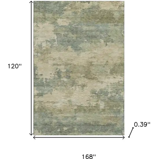Pale Aqua And Beige Abstract Washable Area Rug With UV Protection Photo 9